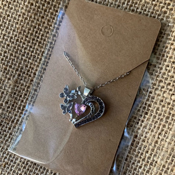 NEW! Silver Heart Pendant Necklace - Purple - Picture 5 of 13